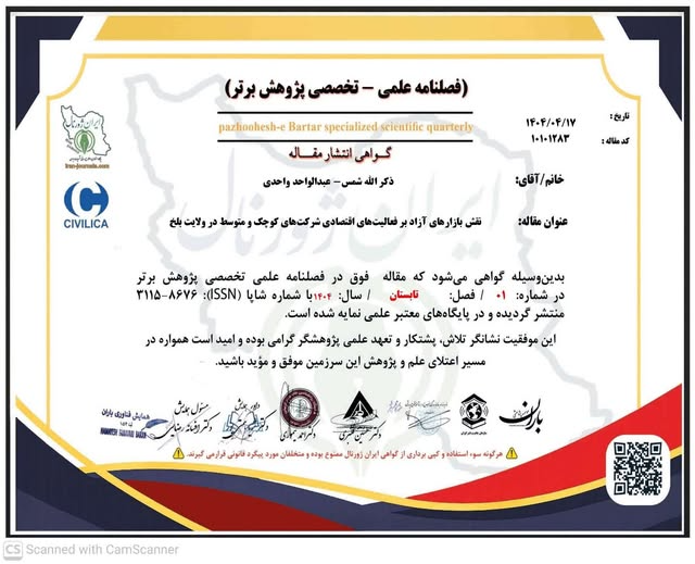 انتشار مقاله علمی استادان پوهنتون راه سعادت بلخ در فصلنامه تخصصی «پژوهش برتر» جمهوری اسلامی ایران